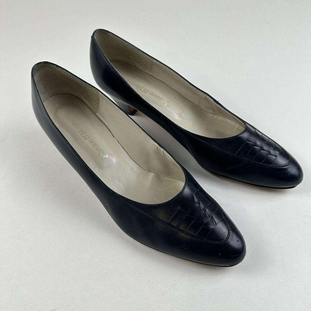 Johnston & Murphy Women's Leather Shoes  Dark Navy 10 1/2B Pump Heels Italy